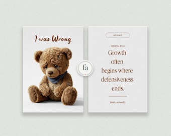 Tarjeta de disculpa imprimible / Mensaje de disculpa con osito de peluche (Descarga digital)
