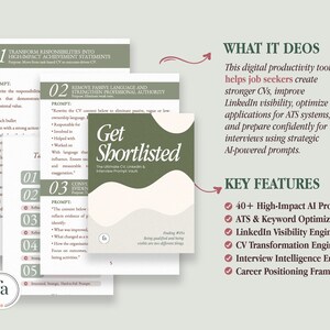 The image is a collage of three pages, each with a different section of text and bullet points. The first page is titled "WHAT IT DEOS" and includes a list of bullet points. The second page is titled "KEY FEATURES" and lists bullet points. The third page is titled "TRANSFORM RESPONSIBLY INTO A SUCCESSFUL CAREER" and includes a list of bullet points.