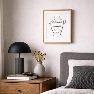 Ancient Greek Vessel Art Print | Minimalist Crayon Drawing | Classical Pottery Illustration | Black and White Wall Art | Unframed