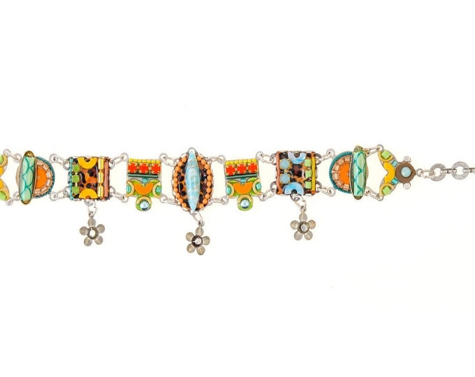 Dangle Geometric Flowers Alpaca Bracelet with Swarovski Crystal Beads Colorful Party Jewelry Charm Bracelet