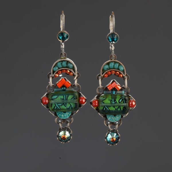 Unique Geometric Beaded Earrings, Long Earrings, Colorful Earrings, Swarovski Crystals, Glass Beads Earrings, Abstract Modern Earrings