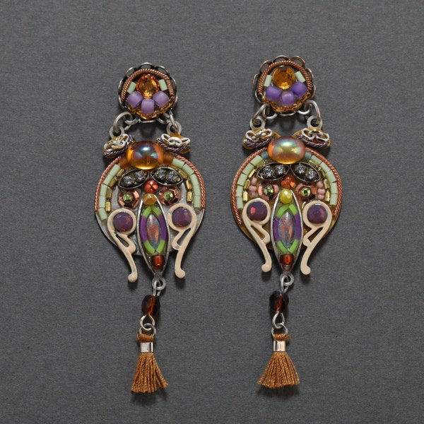 Unique Tassel Earrings, Ethnic Bold Studs, Beaded Colorful Studs Earrings, Swarovski Crystals, Modern Unique Studs, Adaya Designs