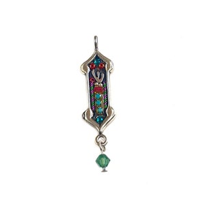 Collana Mezuzah, Mezuzah ebraica, Collana d'argento, Am Yisrael Chai, Cristalli Swarovski multicolori, Piccolo pendente, Argento sterling 925