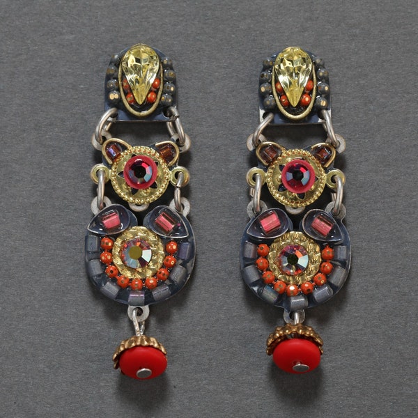 Dangle Bead Colorful Stud Earrings, Beautiful Swarovski Crystals Long Dangling Glass Beads Stud Earrings