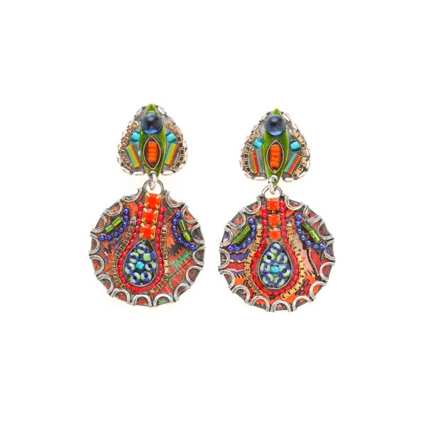 Geometric Colorful Studs Hanging Earrings Boho Unique Beaded Jewelry Multicolor Evening Earrings Israeli Jewelry Hippie Long Stud Earrings
