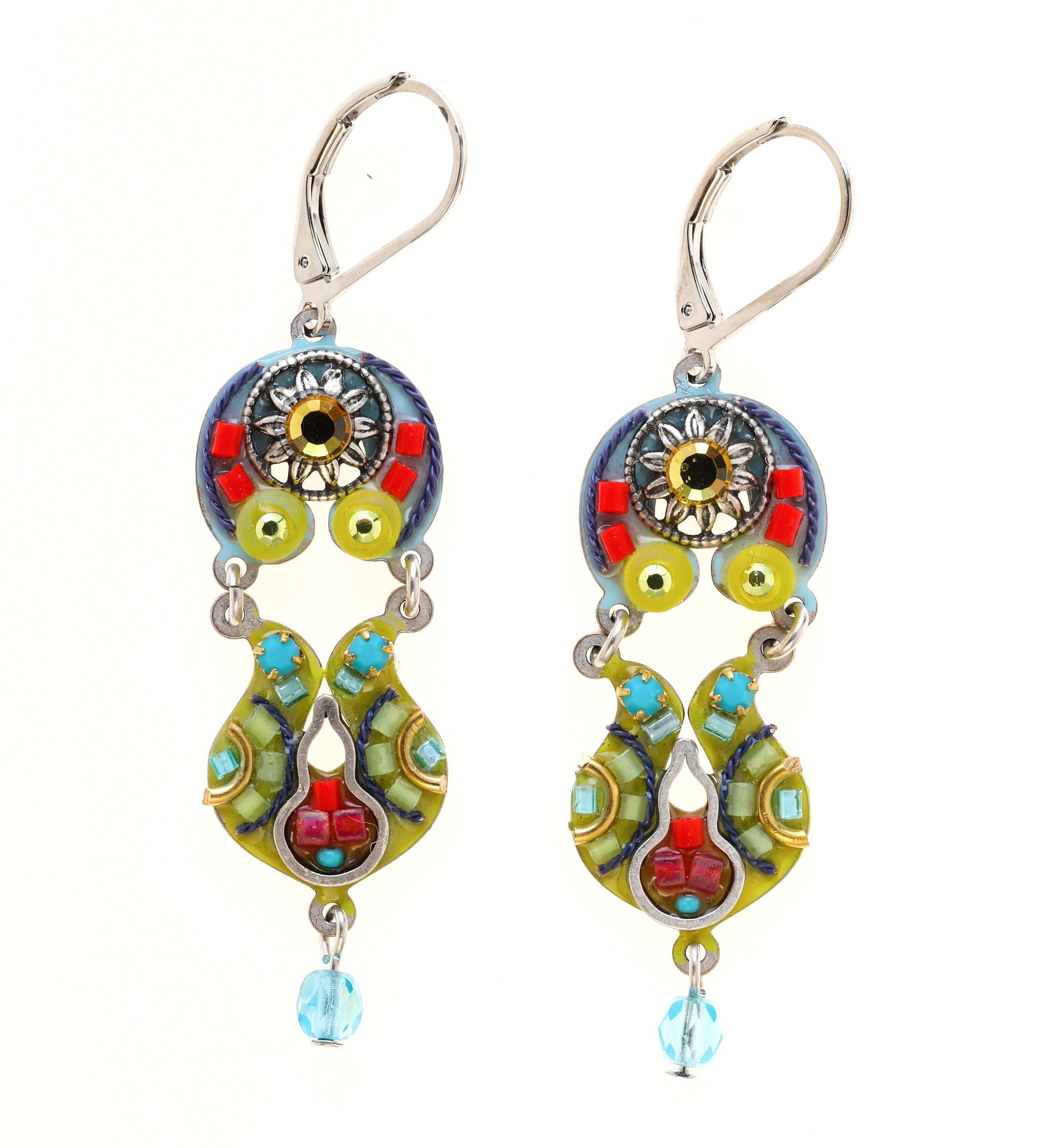 Flower Dangle Colorful Handmade Drop Earrings Two Part - Etsy