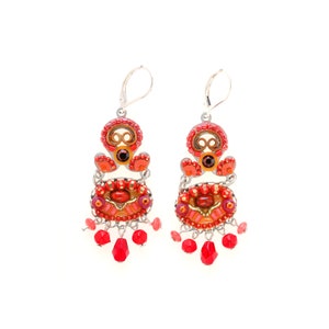 Orecchini Art Déco con perline fatti a mano Boho pendenti in cristallo Swarovski rosso e arancione