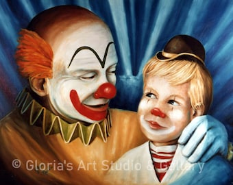 1970年代のヴィンテージ ピエロの絵画：ミッドセンチュリー キッチュな