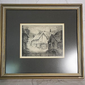 Original Etching by Miss F.M. Hayman, Framed Village Scene, London UK Art, Black & White, Wall Art, Original Art, Vintage Etching, Decor