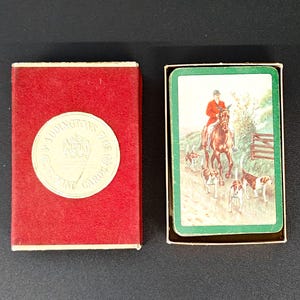 Vintage Waddingtons speelkaarten, Fox Hunt-design, complete set in originele doos.