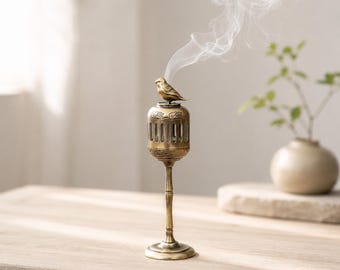 Quemador de incienso de pájaro, soporte de metal para cono de varita, decoración natural de 6,3 pulgadas