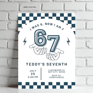 6 7 Birthday Invitation, Boys Seventh Party Invite, Canva Template (Digital Download)