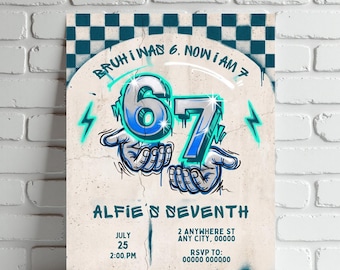 Boys Seventh Birthday Invitation, Graffiti Style 6 7 Party Invite (Digital Download)
