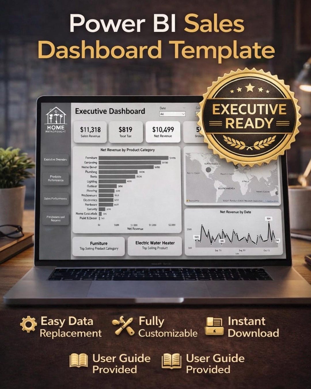 Power BI Sales Dashboard Template | Executive KPI, Trends (digital ...