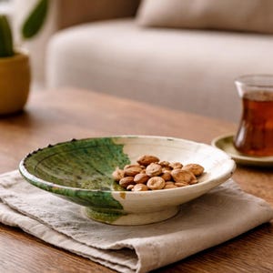 Handmade Half-dipped Green Tamegroute Plates, Moroccan Rustic Ceramic Dinnerware, (6″–10″)