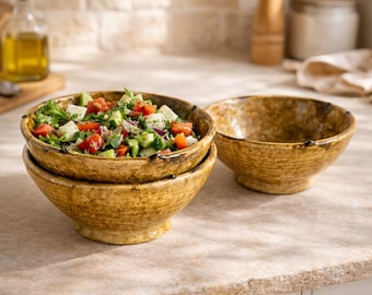 Bol Tamegroute ocre hecho a mano – Decoración rústica marroquí esmaltada para el hogar