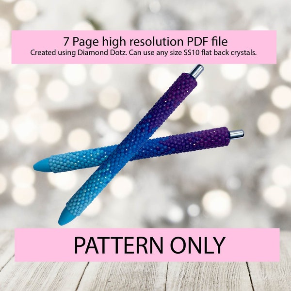 SS10 Blue to Purple Ombre bling pen,bling pen template,Rhinestone pen pattern,Graph template,Rhinestone template,diy,dotz,Rhinestone ombre