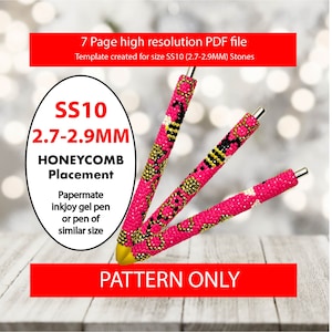 SS10 Hot Pink Honeycomb bling pen template,rhinestone pen pattern,rhinestone template,diy,dotz,honeycomb,Bumblebees,honeybee template,bees