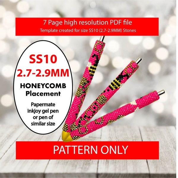 SS10 Hot Pink Honeycomb bling pen template,rhinestone pen pattern,rhinestone template,diy,dotz,honeycomb,Bumblebees,honeybee template,bees