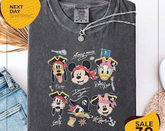 Comfort Colors® Vintage Disney Pirate Shirt | Mickey & Friends Pirate Signature Crew Tee | Minnie Goofy Donald Daisy Shirt | Disney Cruise
