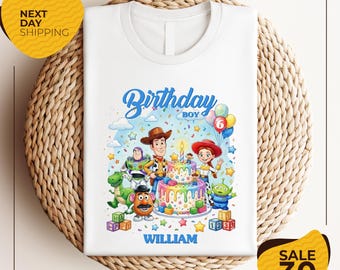 Personalized Name Age Pixar Toy Story Birthday Shirt | Custom Disney Buzz Woody Jessie Birthday Present Gift | Family Disney Birthday Outfit