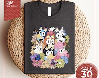 Retro Bluey Family Shirt | Retro Blue Dog Shirt | Blue and Friends Shirt | Gift for Friend | Blue Dog Kids Tshirt | Gift for Birthday