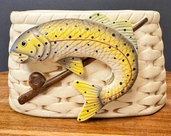 Vintage NAPCO Trout Fish Planter | Container | Rustic Cabin Lodge Bathroom | Desk Organizer