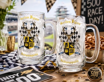 Vintage Gordon Pipers Indy 500 Glass Beer Mugs | Set of 2 | Racing Memorabilia