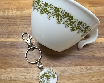 Broken China Corelle Spring Blossom | Crazy Daisy | Purse Charm | Key Ring | Jewelry Gift