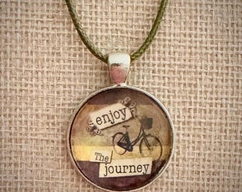 Pendant Necklace | Enjoy The Journey | Glass Cabochon |Jewelry Gift | Boho | Handcrafted