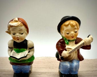 Vintage 1950s Salt And Pepper Shakers Japan | Banjo Boy Singing Girl | Mid Century Shakers
