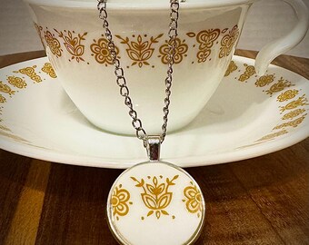 Upcycled Corelle Butterfly Gold Pendant Necklace | Mixed Metal Chain, Broken China Jewelry