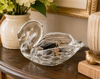 Glass Swan Dish | Elegant Bowl | Trinket Dish | Bird Decor | Cottage Chic