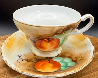 Vintage Hand Painted Fruit Teacup & Saucer Set | Tea Party Set