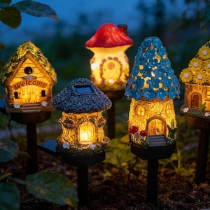 Solar-Powered Fairy Moon Garden Stake Light – Iron Hollow-Out Design, Brown Finish, 32.3" Tall – Automatic Dusk-to-Dawn Outdoor Decor