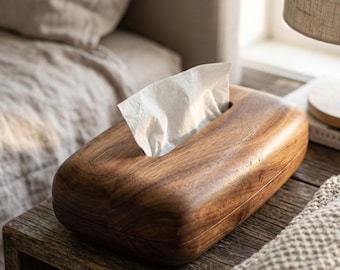 Funda de madera para caja de pañuelos, soporte para pañuelos de madera maciza, estuche para pañuelos rústico minimalista, decoración vintage, mesita de noche, organizador de oficina.
