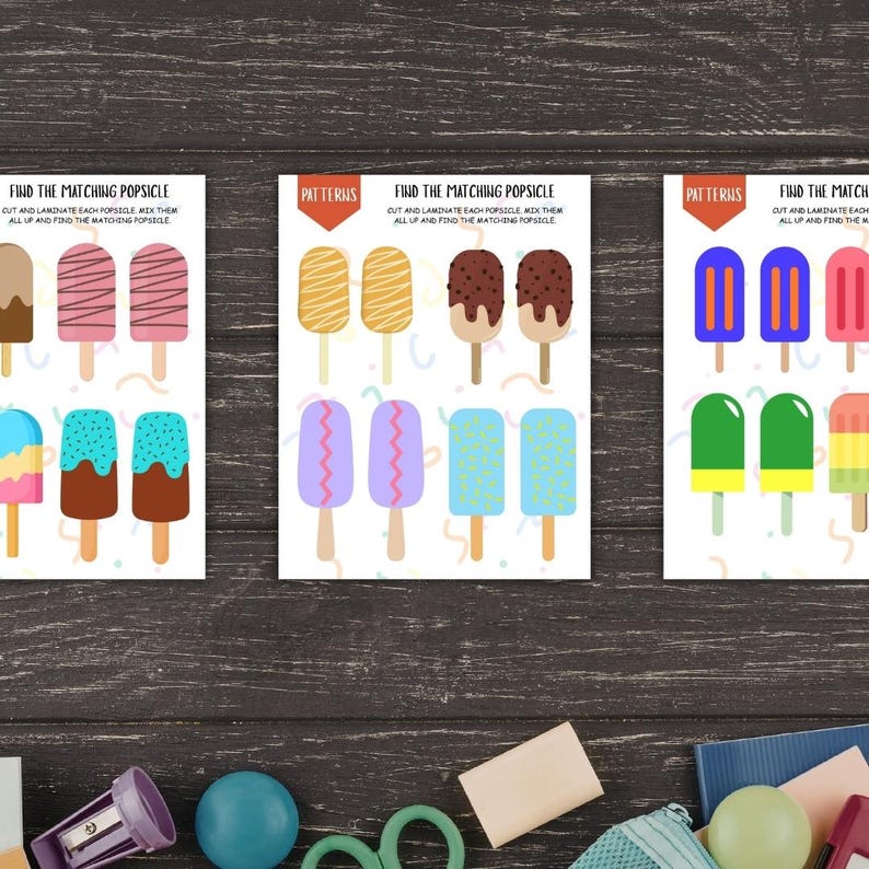 Matching Popsicles Printable Worksheets | Color and Pattern Recognition ...