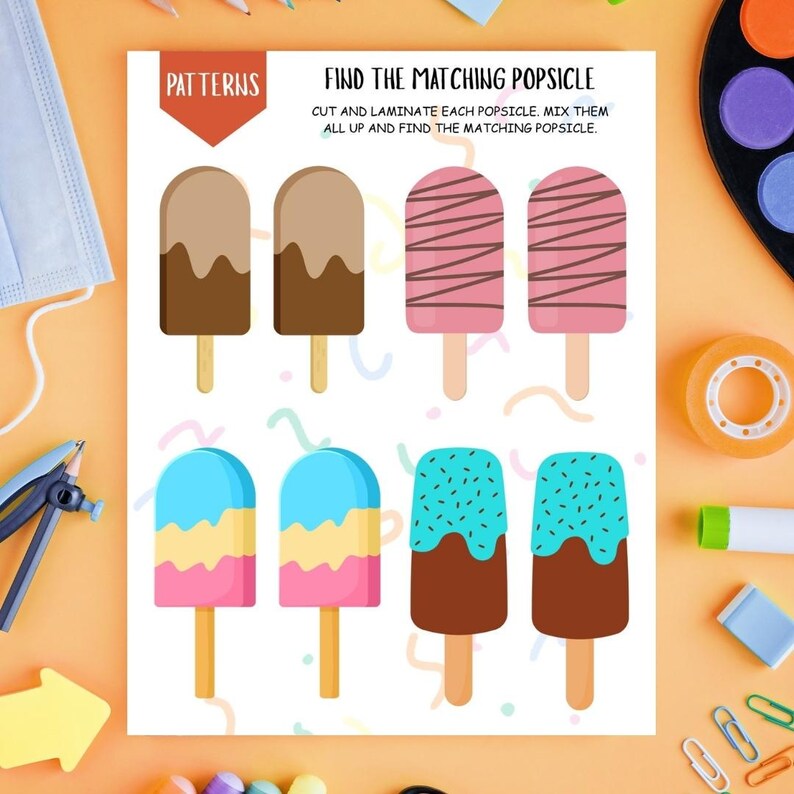Matching Popsicles Printable Worksheets | Color and Pattern Recognition ...