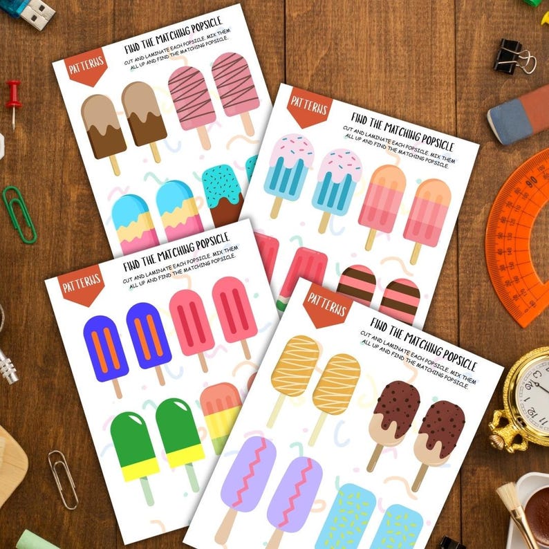Matching Popsicles Printable Worksheets | Color and Pattern Recognition ...
