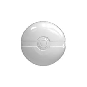 Puede incluir: Un objeto esférico con un acabado blanco liso y brillante. La esfera presenta una banda horizontal que rodea el centro, con un pequeño botón circular en relieve situado en medio de la banda, creando un diseño uniforme y monocromático.
