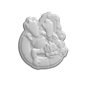 May include: A white, three-dimensional relief sculpture of Donald Duck in a circular inner tube, with his feet and head visible. The sculpture has a glossy finish and is set against a white background.