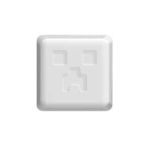 May include: A square white keyboard keycap featuring a debossed graphic of a pixelated face with two square eyes and a central mouth shape. The keycap has rounded corners and a smooth, matte finish, designed for mechanical keyboard customization.
