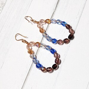 Wire Wrapped Statement Earrings / Czech Glass Teardrop earrings / Beaded Wire Loop Earrings / Boho Glass Beaded statement earrings