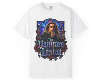 Beacon Lestat Stained Glass | Vampire Lestat Portrait T-Shirt | Gothic Rose Stained Glass Design | Wolfkiller