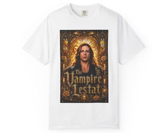 Destruction in Daylight | The Vampire Lestat | Graphic T-shirt | Gothic Portrait, Ornate Gold Halo