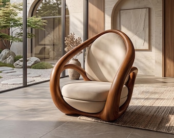 Poltrona d'accento in noce naturale realizzata a mano, mobile da lettura per salotto in stile metà secolo