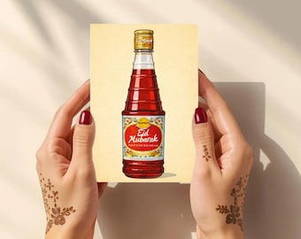 イード・ムバラク・カード：Rooh Afza デザイン、印刷可能なグリーティング（デジタルダウンロード 5x7 インチ）