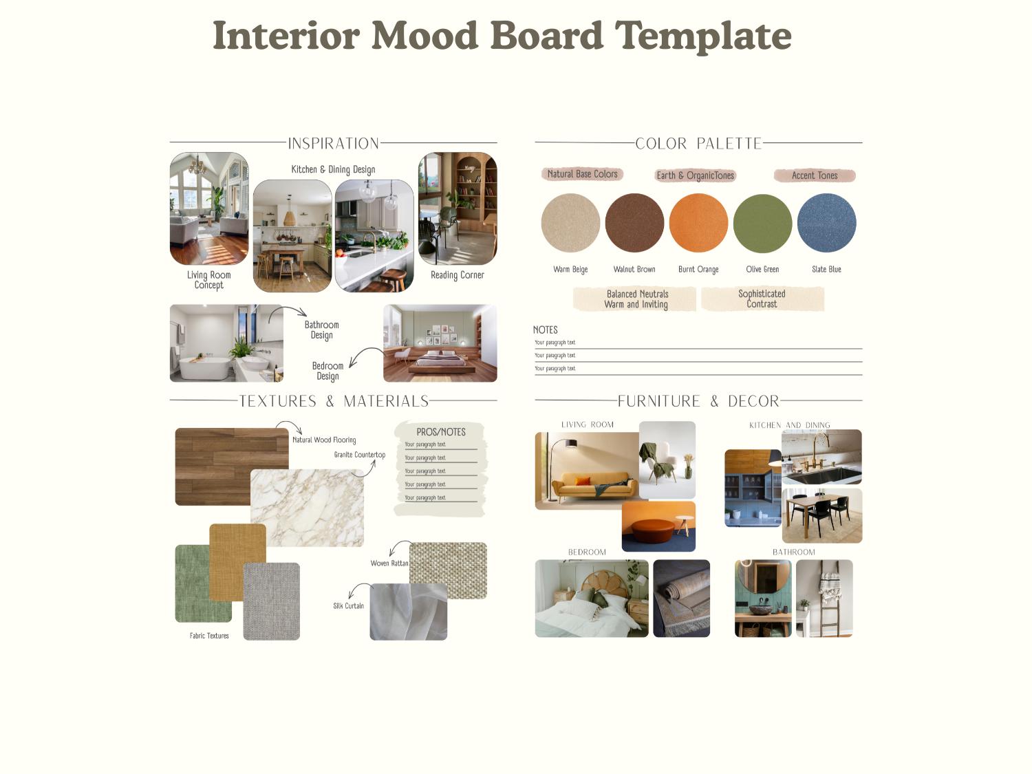 Interior Mood Board Template for Canva, Editable Design Template - Etsy