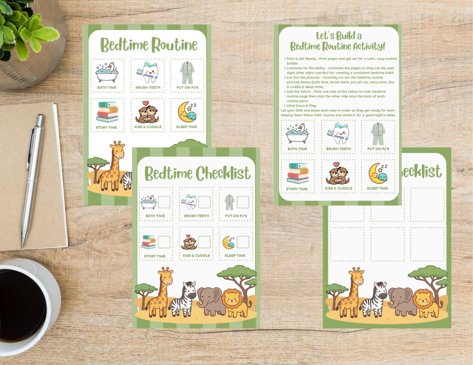 Kids Bedtime Routine Chart Bundle | Visual Checklist, Tick-off, Velcro ...