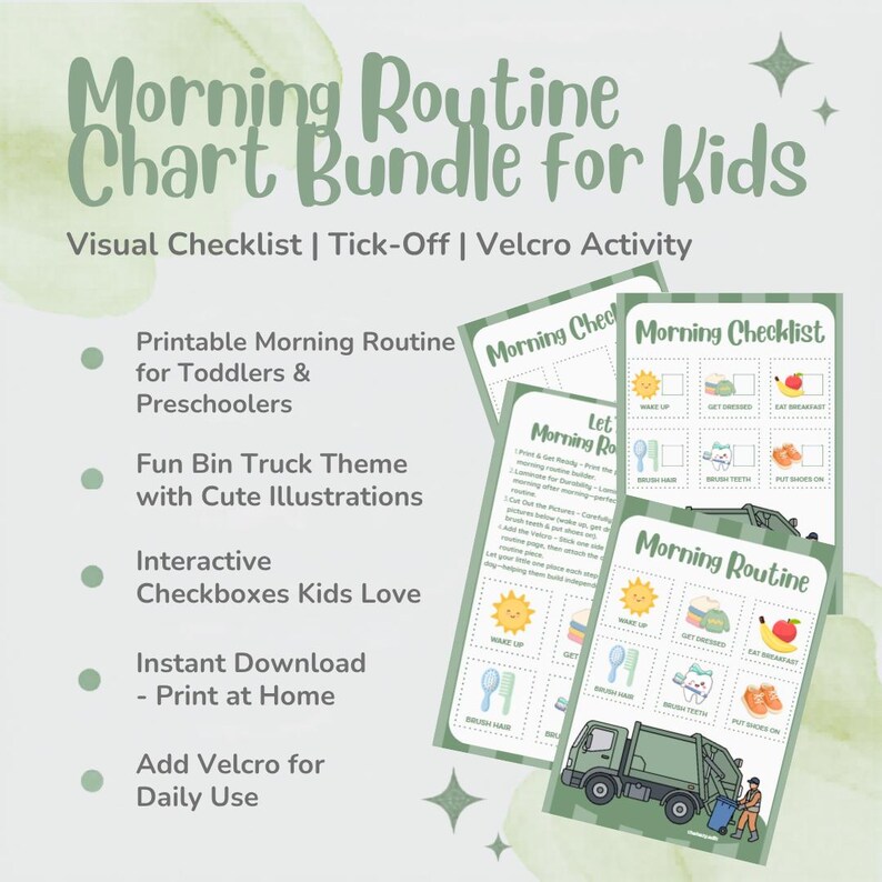 Kids Morning Routine Chart Bundle | Visual Checklist, Tick-off, Velcro ...